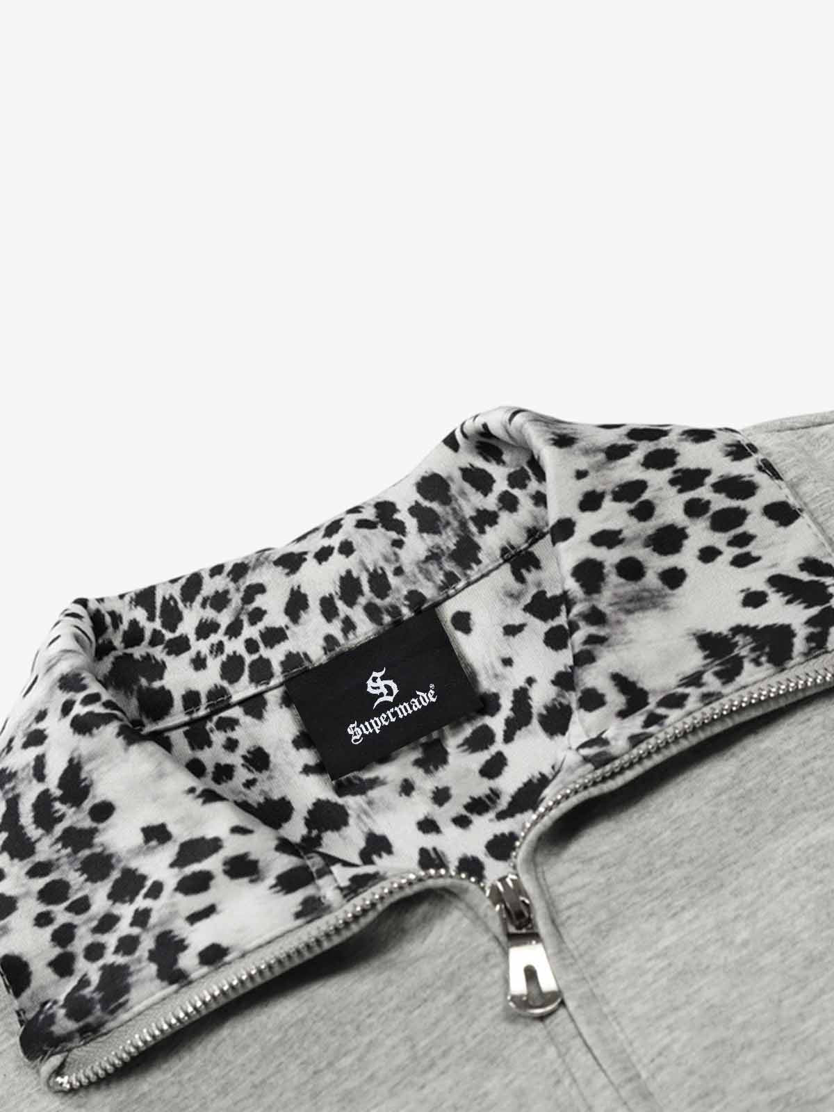Leopard Trim Half Zip Polo T-Shirt 
