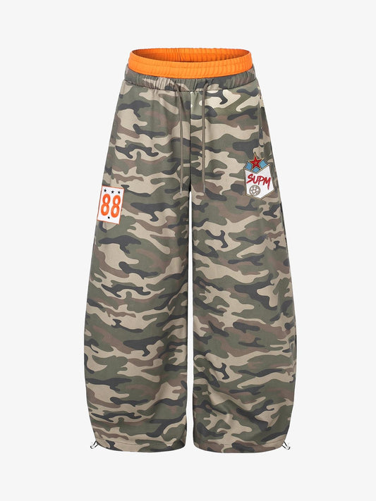 Camo Double Waist Baggy Barrel Sweatpants