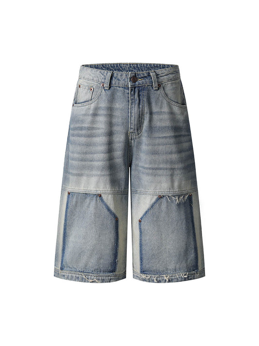 Thesupermade American Vintage Washed Patchwork Raw Edge Cropped Jeans 