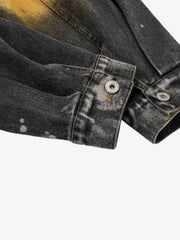Ink-Splatter Washed Distressed Denim Jacket