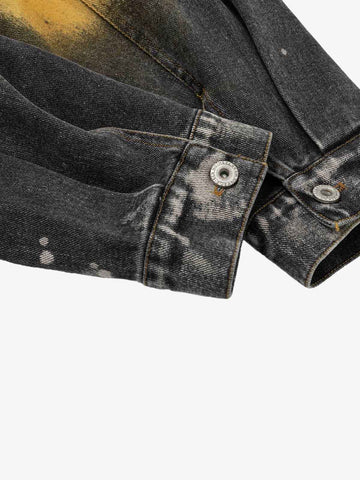 Ink-Splatter Washed Distressed Denim Jacket