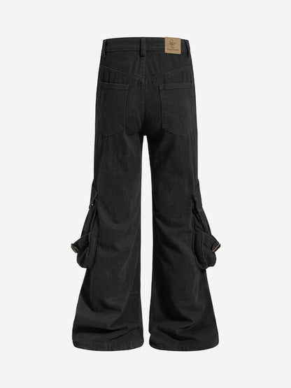 Logo Embroidered Multi-Pocket Flared Pants