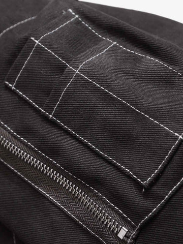Washed Patchwork Contrast Bomber Jacket 