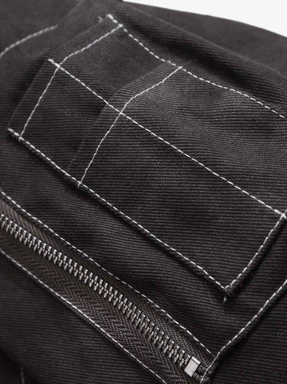 Washed Patchwork Contrast Bomber Jacket 