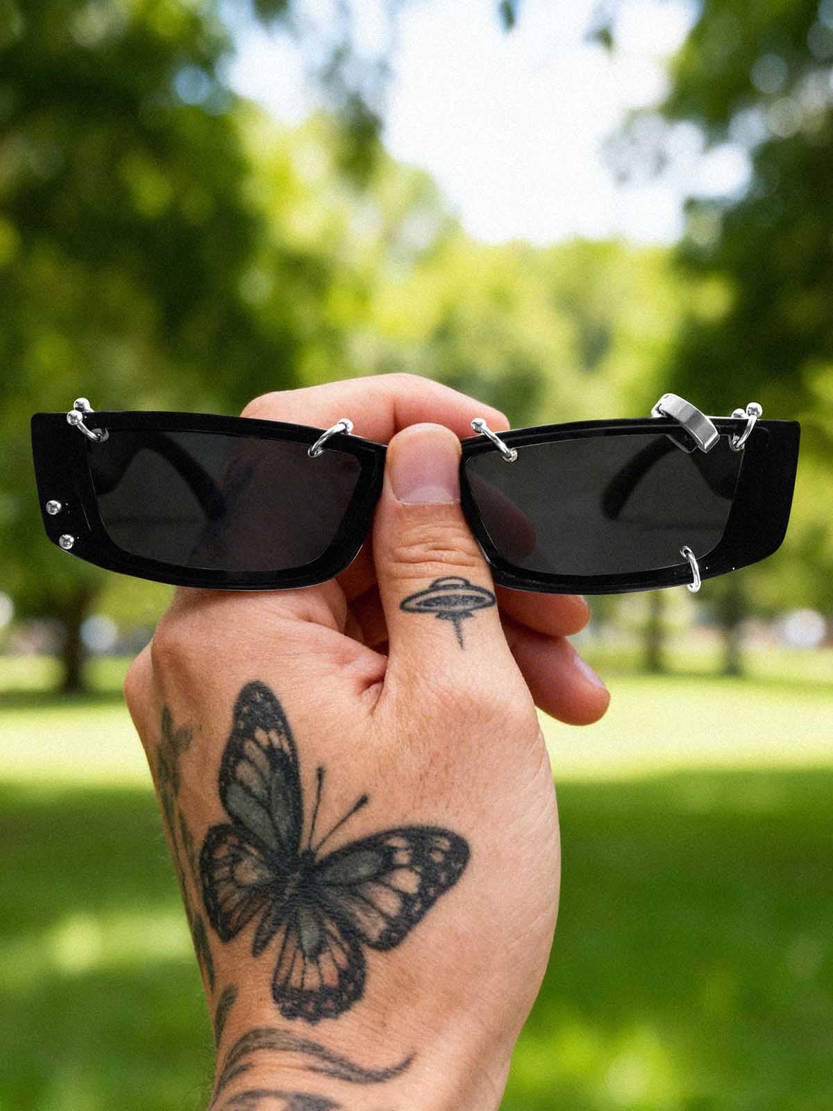 Punk-Style Rivet Small Square Sunglasses