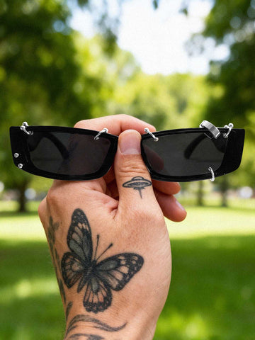Punk-Style Rivet Small Square Sunglasses