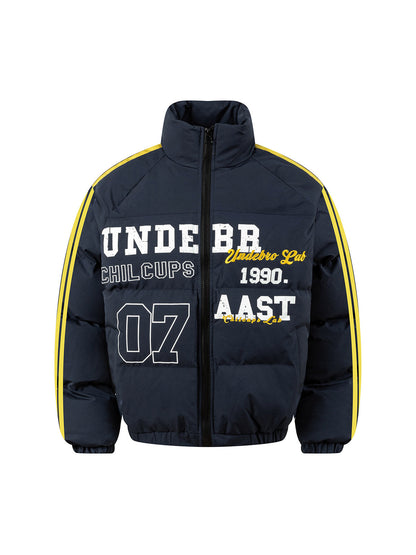 Jersey Stand Collar Embroidered Quilted Puffer Jacket 