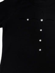 Cutout Rhinestone Short Sleeve Tee