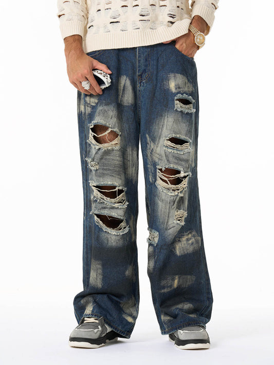 Unique Wide-Leg Denim Pants with Artistic Spider Design for Fashion Lovers 