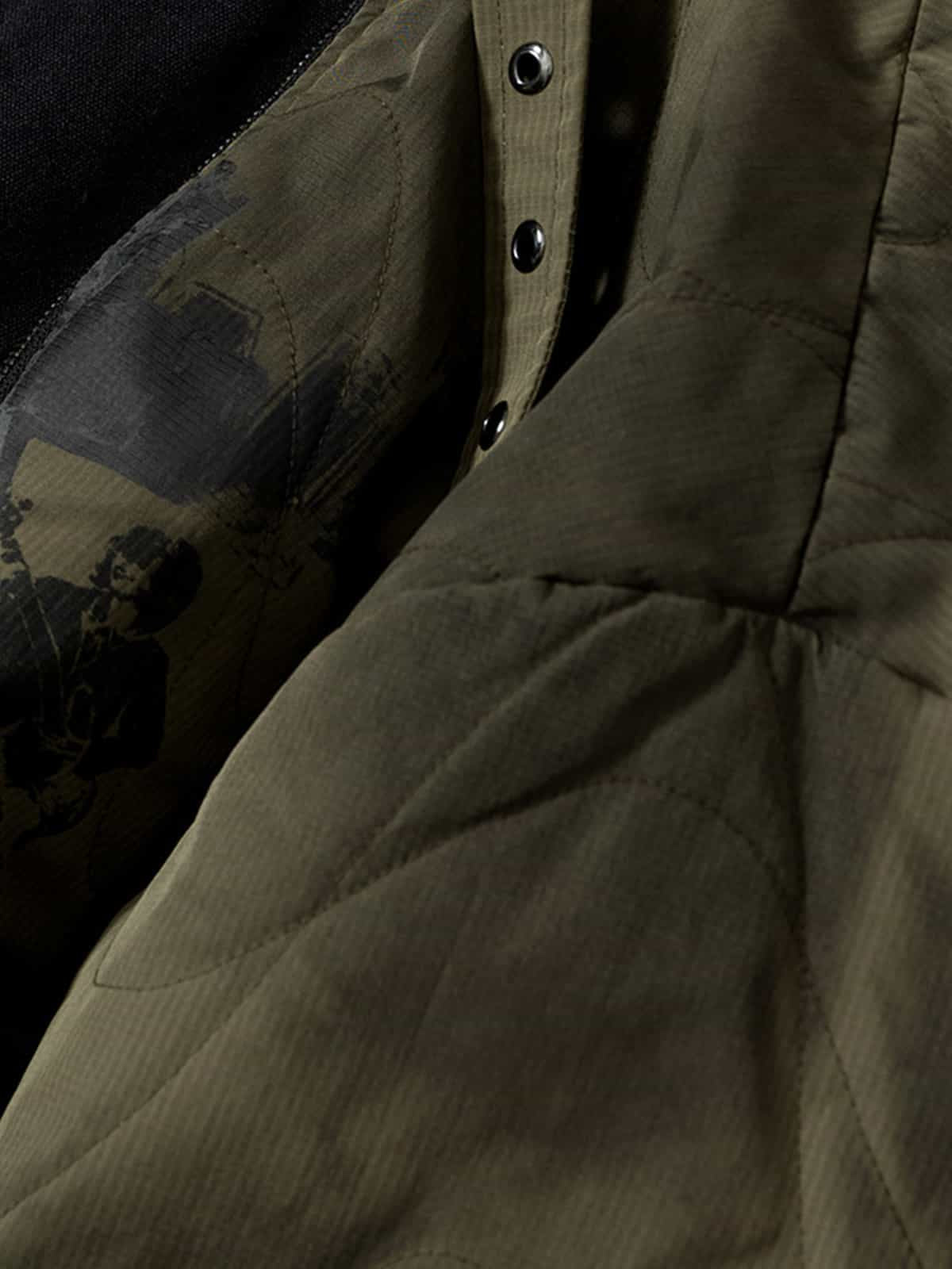 Camouflage Print Quilted Jacket with Detachable Hood for Men 