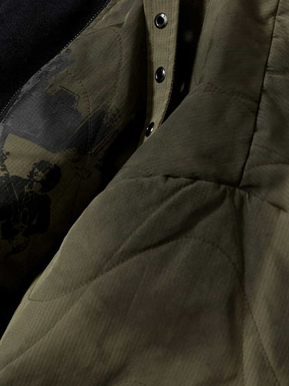 Camouflage Print Quilted Jacket with Detachable Hood for Men 