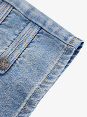Button-Trim Curved-Leg Jeans