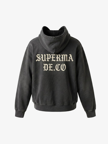 Fleece Cotton Blend Hoodie with Lip Print Embroidery