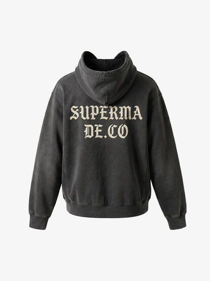 Fleece Cotton Blend Hoodie with Lip Print Embroidery