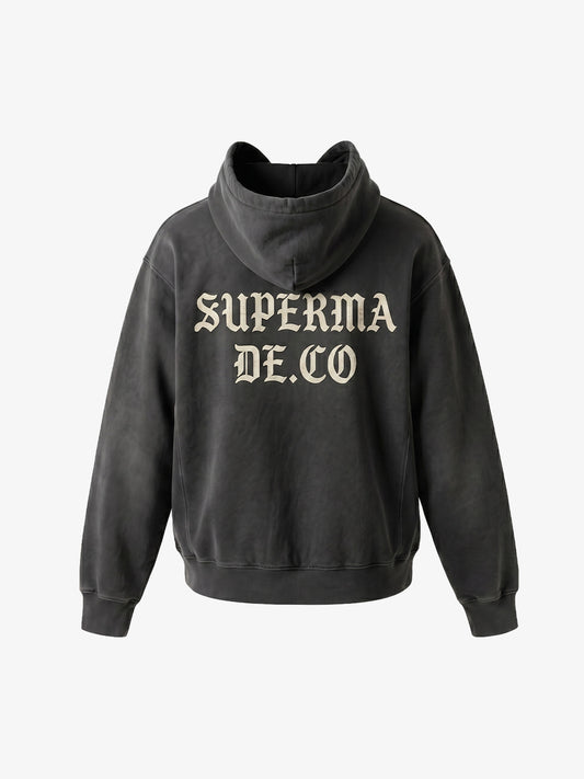 Fleece Cotton Blend Hoodie with Lip Print Embroidery