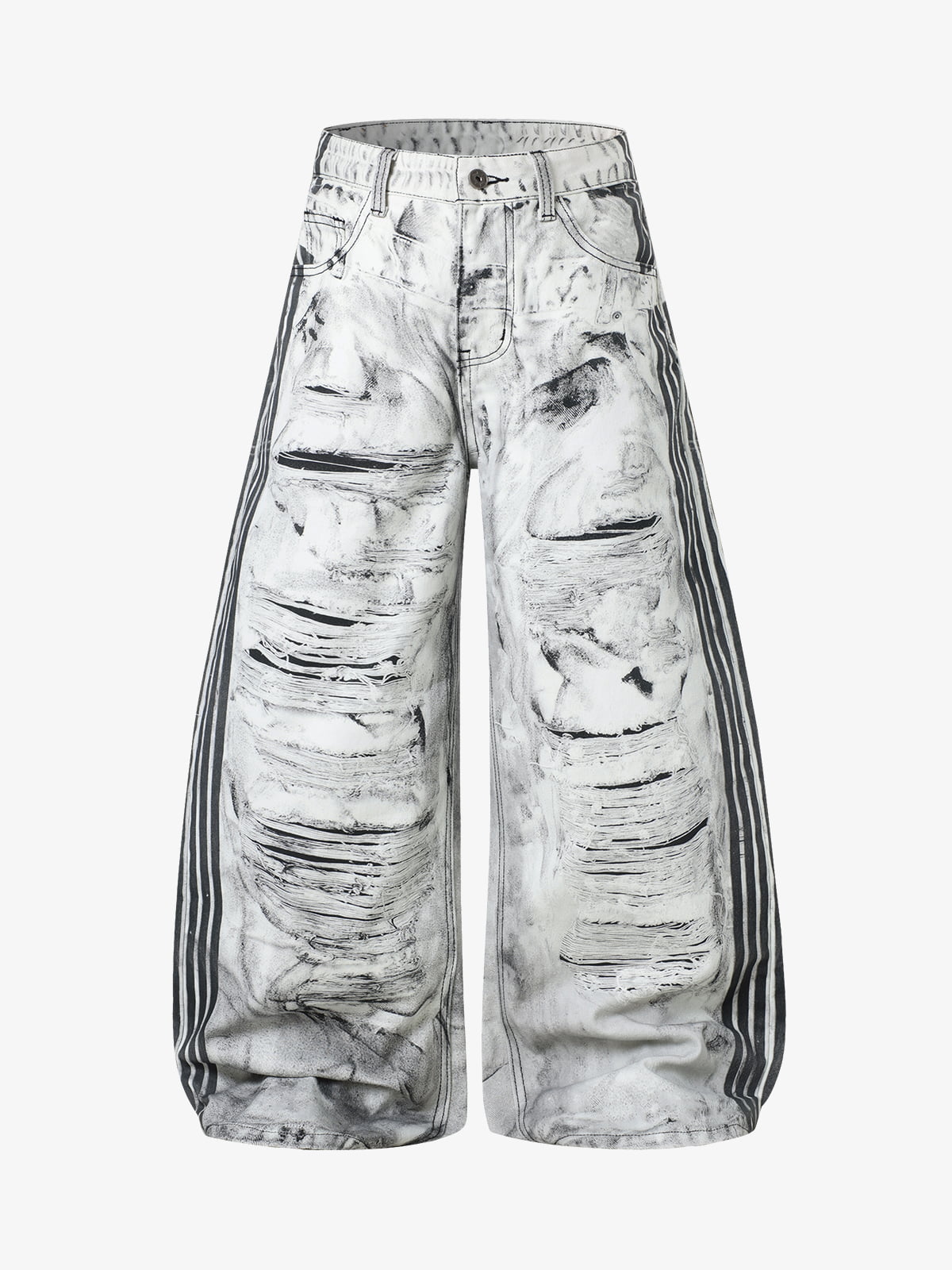 Thesupermade Distressed Destroyed Striped 3D Print Jeans
