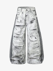 Thesupermade Distressed Destroyed Striped 3D Print Jeans