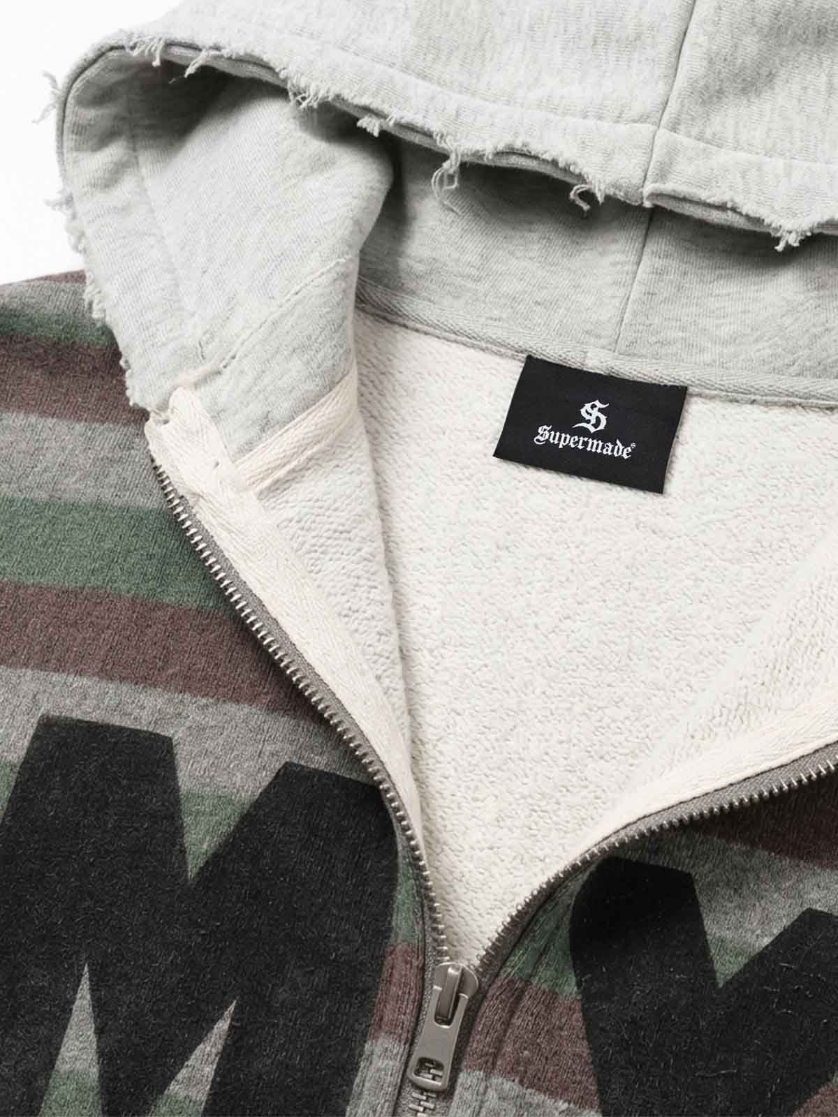 Striped Layered Distressed Cropped Zip Hoodie