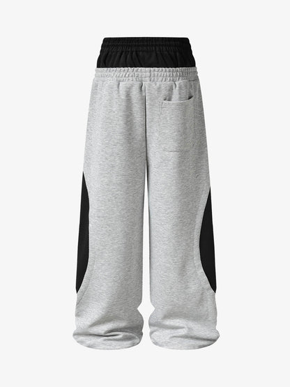 Layered Double-Waistband Wide-Leg Sweatpants 