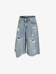 Distressed Light Wash Denim Jorts 