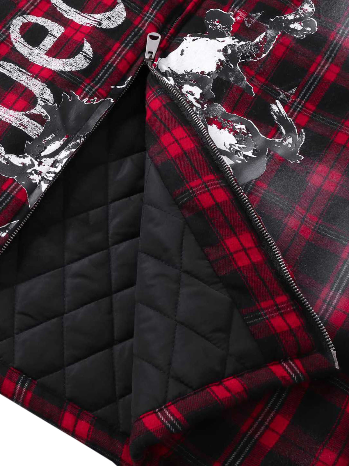 Thesupermade Dark Plaid Hooded Quilted Jacket 