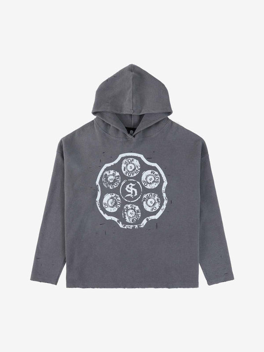 Supermade Waffle-Knit Distressed Button-Pattern Hoodie 