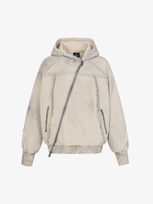 Retro Asymmetric Zip Up Deconstructed Hoodie 