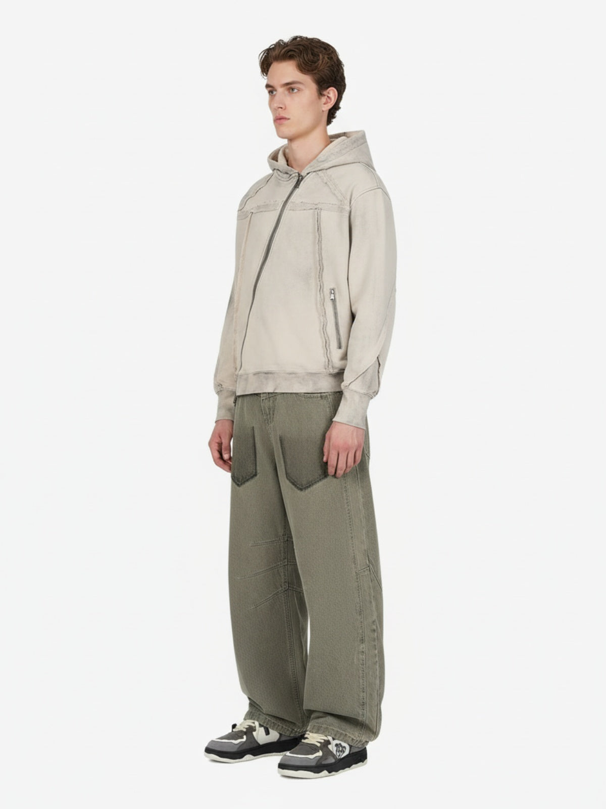 Retro Asymmetric Zip Up Deconstructed Hoodie 
