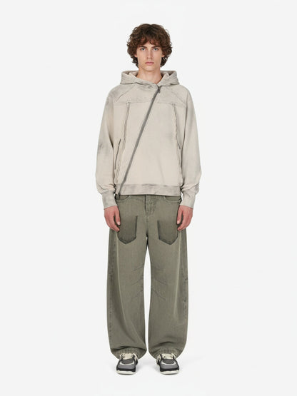 Retro 3D Pleated Patch Pocket Barrel Jeans 