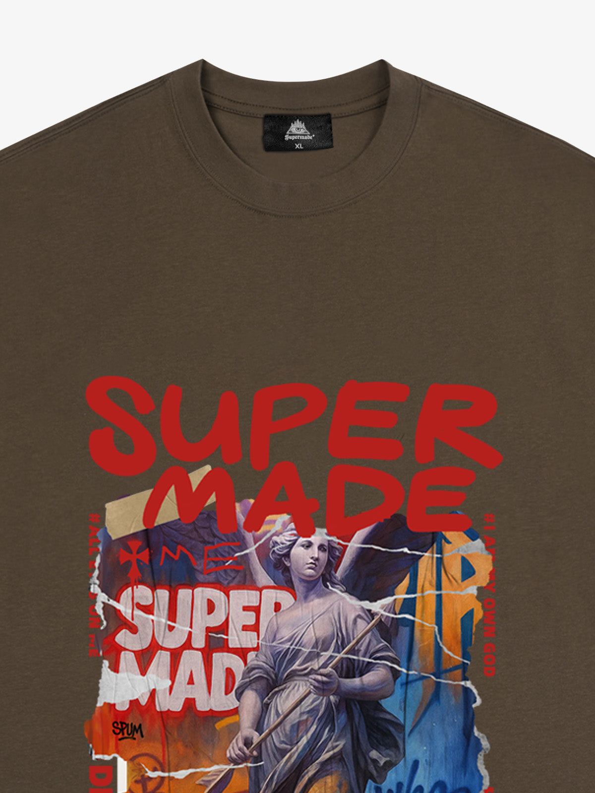 Cotton Blend SUPERMADE Sculpture Sraffiti Sticker Pattern T-Shirt 