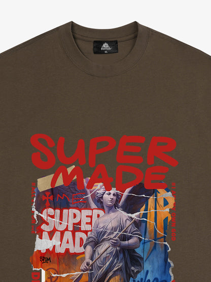 Cotton Blend SUPERMADE Sculpture Sraffiti Sticker Pattern T-Shirt 