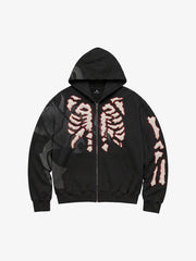Skeleton Terry Embroidered Graphic Zip Hoodie