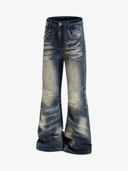 Denim Wide-Leg Flared Jeans with Stud Details for Women 