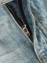 3D Grid Patchwork Distressed Jeans