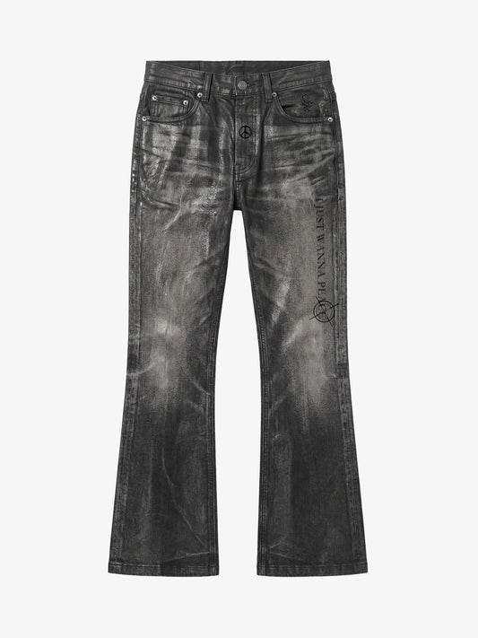 Coated Washed Heavyweight Bootcut Jeans