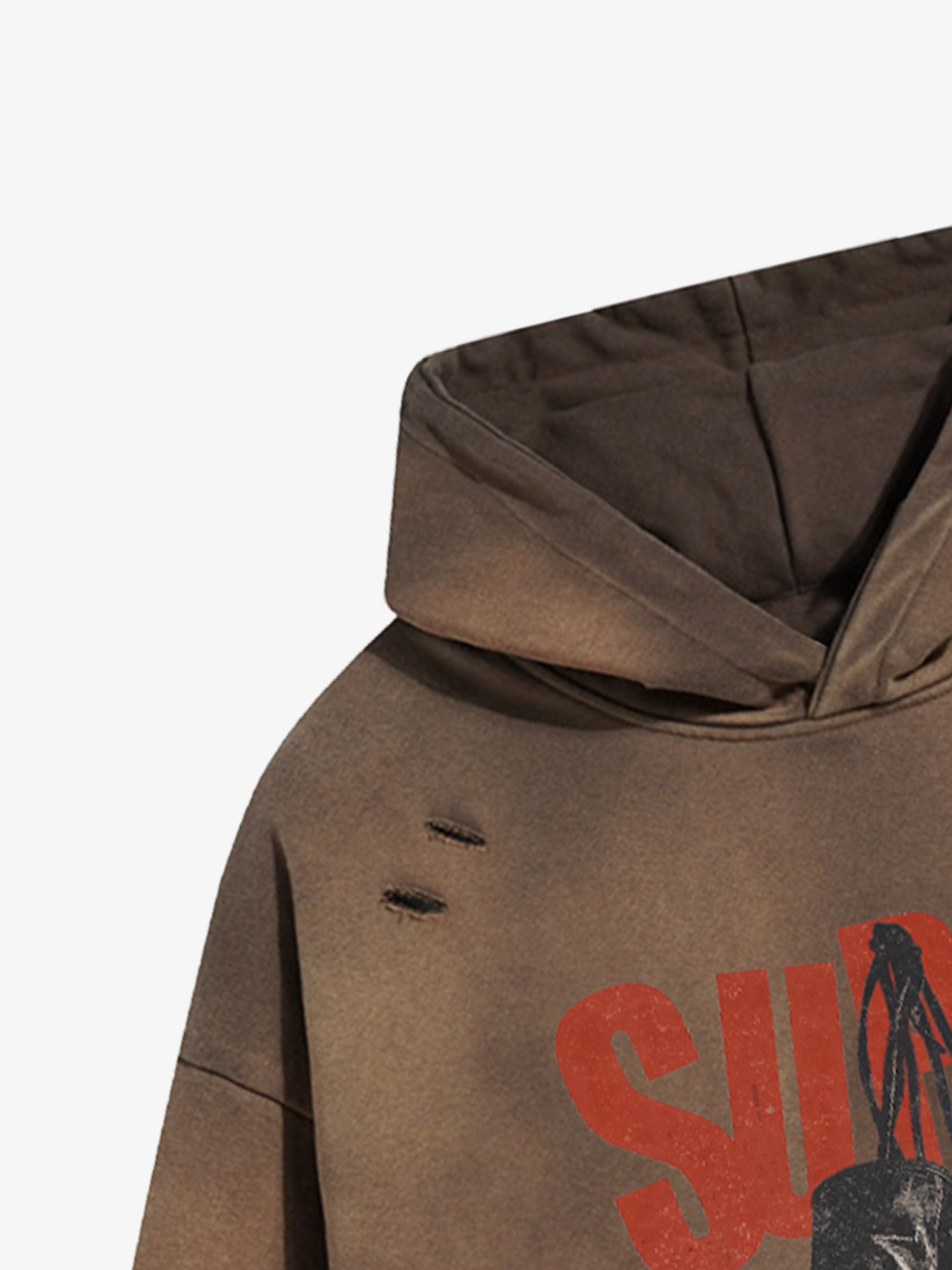 Washed Distressed Ripped Graphic Hoodie