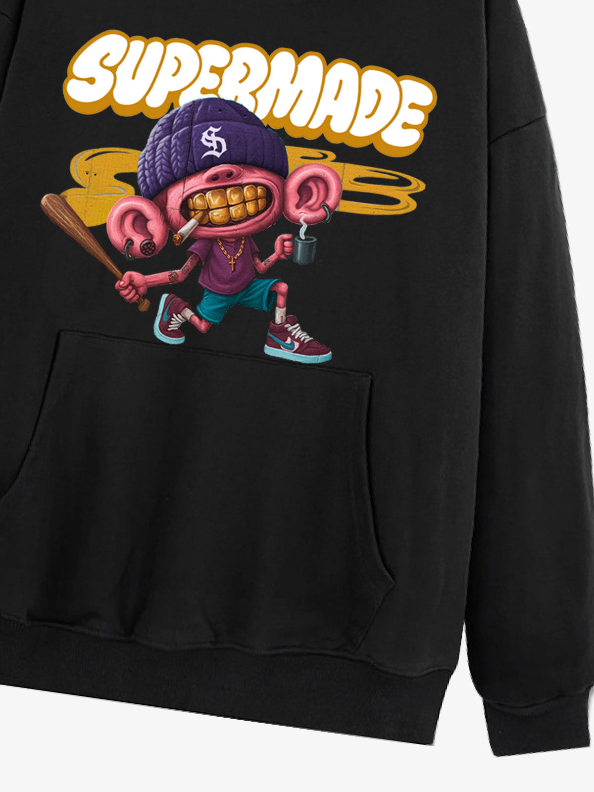 Thesupermade Cartoon Graffiti Font Baseball Trend Boy Hooded Sweatshirt 