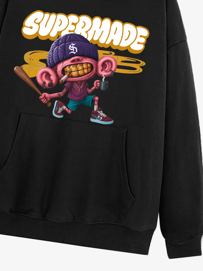 Thesupermade Cartoon Graffiti Font Baseball Trend Boy Hooded Sweatshirt 