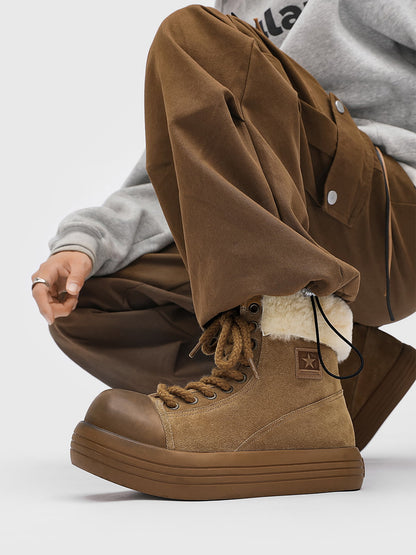 Winter Warmth High-Top Sneaker Boots with Fuzzy Collar 