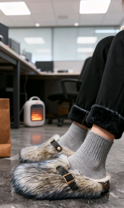 Warm Faux Fur Footbed Buckle Clogs