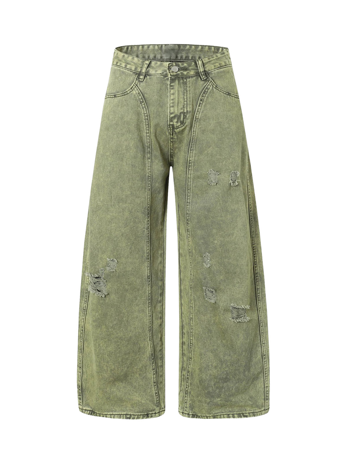 Washed Distressed Ripped Barrel Jeans