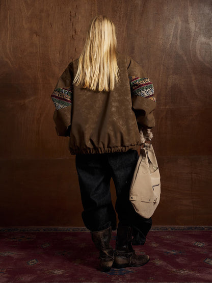 Thesupermade Webbing Stitching Leather And Lambskin Cotton Coat 
