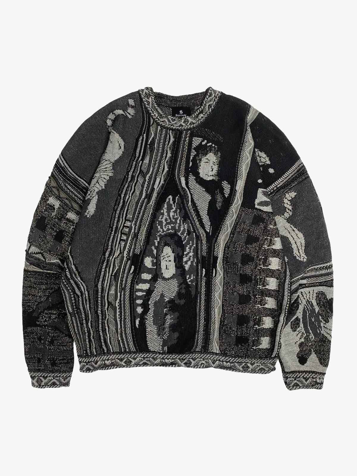 3D Digital Graphic Chunky Knit Crewneck Sweatshirt