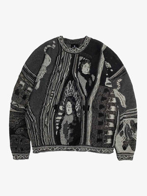 3D Digital Graphic Chunky Knit Crewneck Sweatshirt