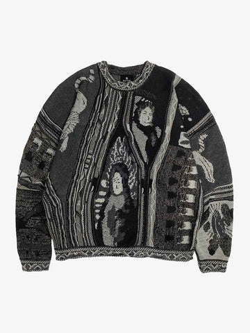 3D Digital Graphic Chunky Knit Crewneck Sweatshirt