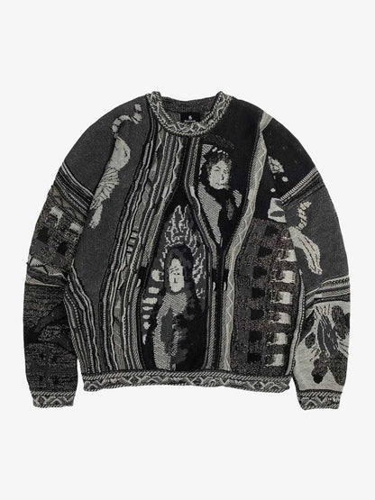 3D Digital Graphic Chunky Knit Crewneck Sweatshirt