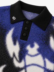 Abstract Spray Graphic Jacquard Knit Polo Sweater