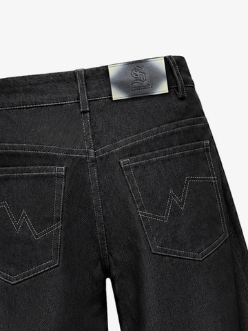 Black Curved Blade Jeans with Star Rivets