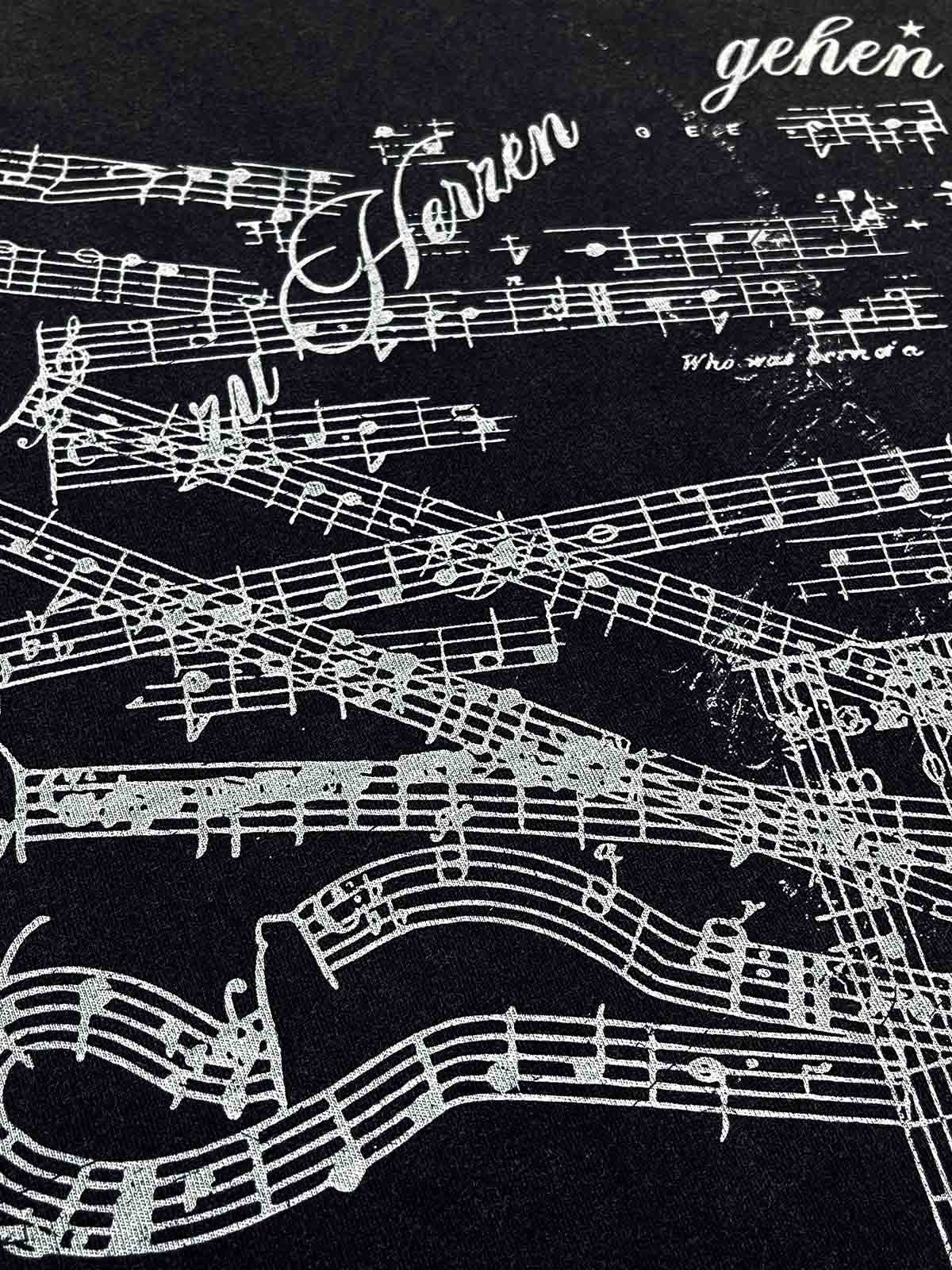 Music Score Graphic Distressed Long Sleeve Tee