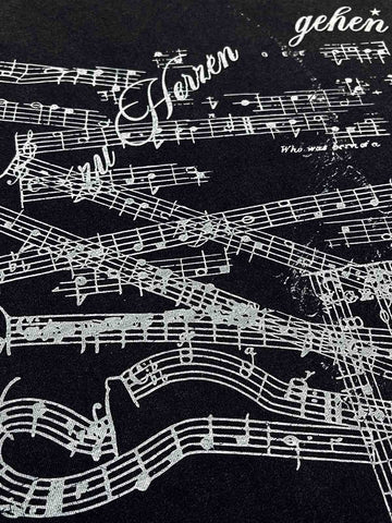 Music Score Graphic Distressed Long Sleeve Tee